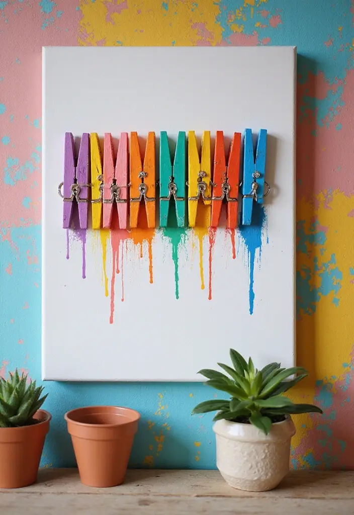 25 Cute Crafts for Teenagers DIY Room Decor Full of Personality - 19. Colorful Clothespin Art