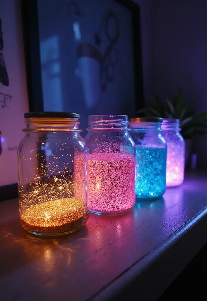 25 Cute Crafts for Teenagers DIY Room Decor Full of Personality - 21. DIY Glitter Jars