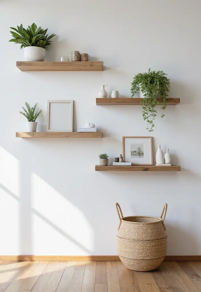 25 DIY Bedroom Decor for Small Rooms That Feel Spacious - 1. Floating Shelves for Display and Storage