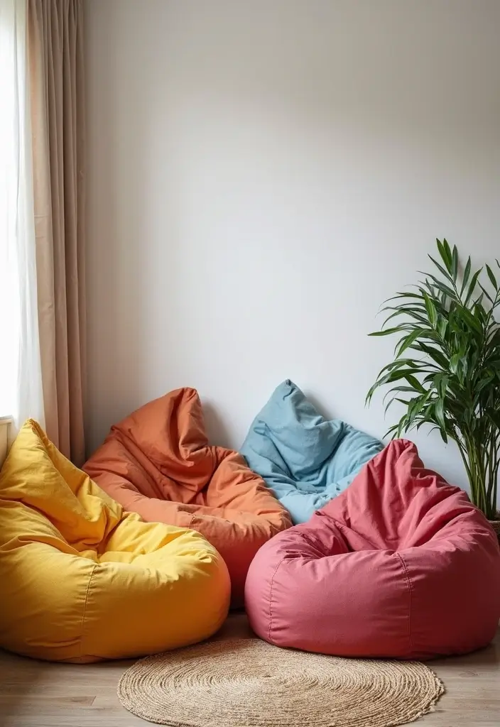 25 DIY Bedroom Decor for Small Rooms That Feel Spacious - 23. Cozy Corner with Bean Bags