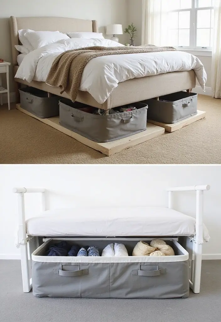 25 DIY Bedroom Decor for Small Rooms That Feel Spacious - 5. Under-Bed Storage Solutions
