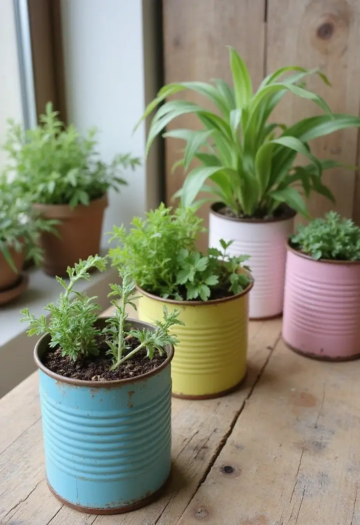 25 DIY Craft Room Decor Wall Art Ideas to Inspire Creativity - 8. Upcycled Tin Can Planters