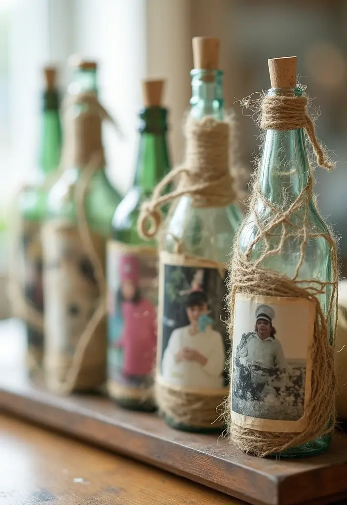 25 DIY Glass Bottle Crafts Ideas Home Decor for a Chic Look - 13. Fun Photo Display