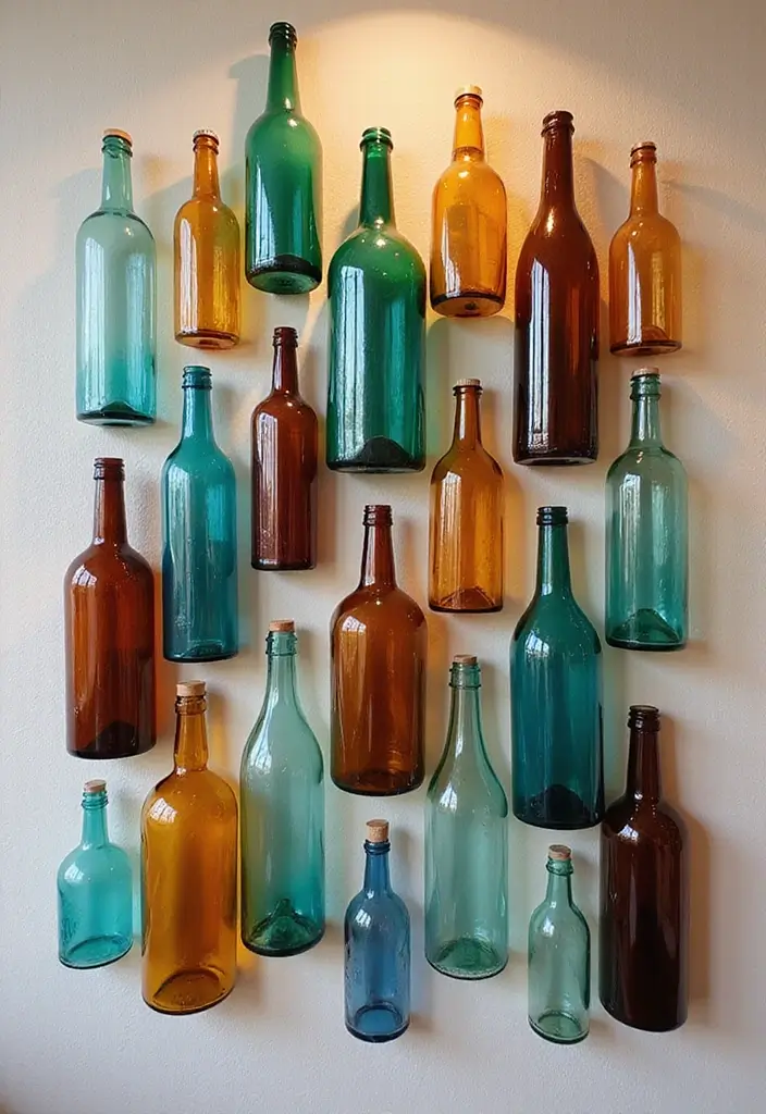 25 DIY Glass Bottle Crafts Ideas Home Decor for a Chic Look - 6. Eye-Catching Wall Art