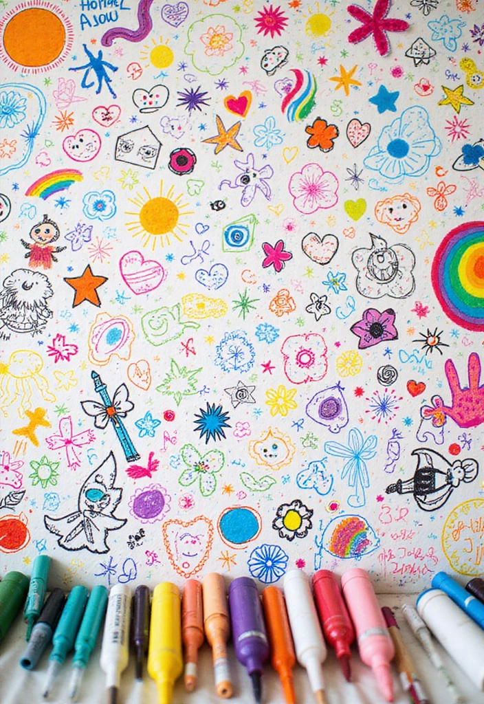 25 DIY Room Decor for Teens Aesthetic Ideas That Are Totally Viral - 10. Doodle Wall with Washable Markers