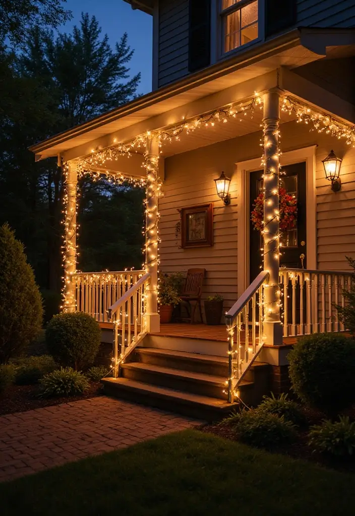 25 Fall Front Porch Decor Ideas Easy DIY Projects for Warm Welcomes - 16. Twinkling Fairy Lights