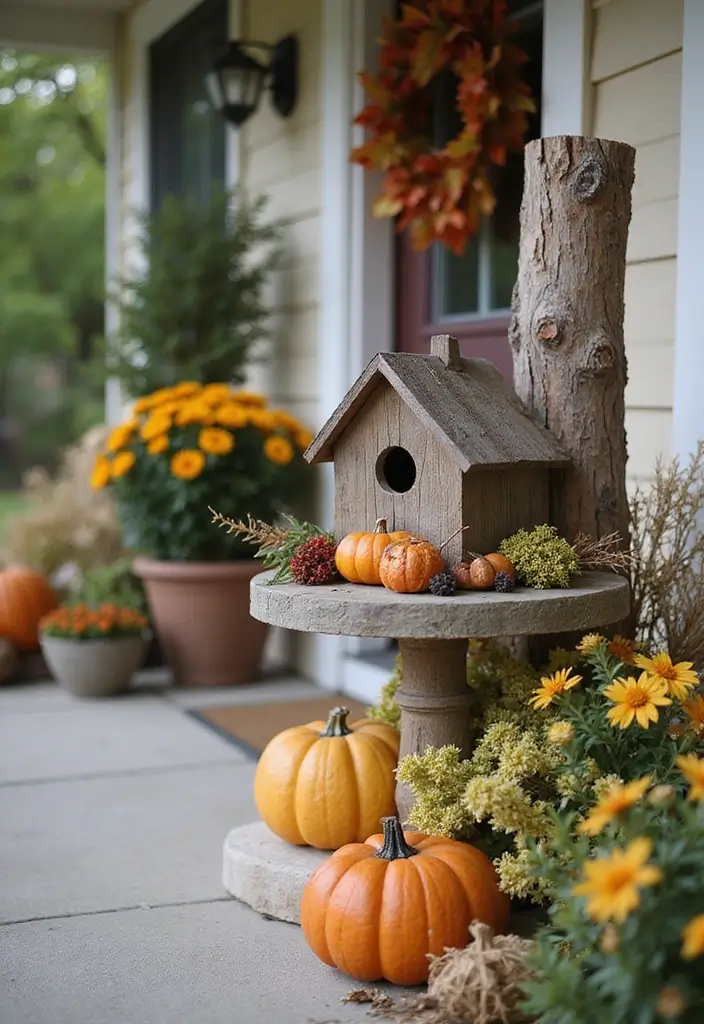 25 Fall Front Porch Decor Ideas Easy DIY Projects for Warm Welcomes - 17. Rustic Birdhouse