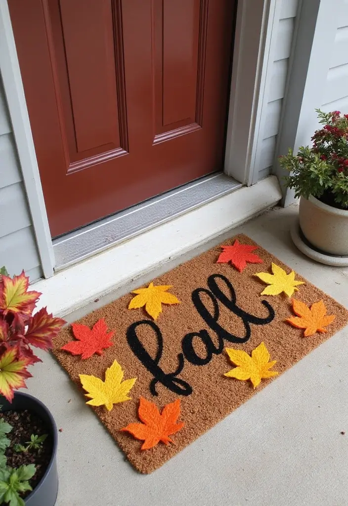 25 Fall Front Porch Decor Ideas Easy DIY Projects for Warm Welcomes - 19. Leafy Door Mat
