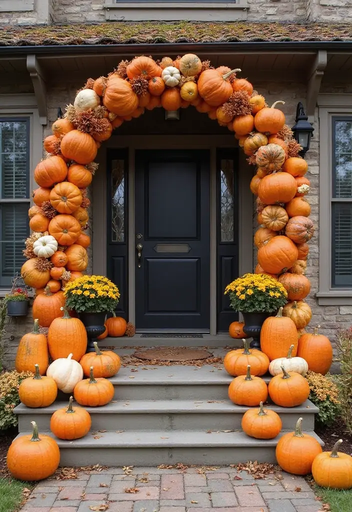 25 Fall Front Porch Decor Ideas Easy DIY Projects for Warm Welcomes - 20. Create a Pumpkin Arch