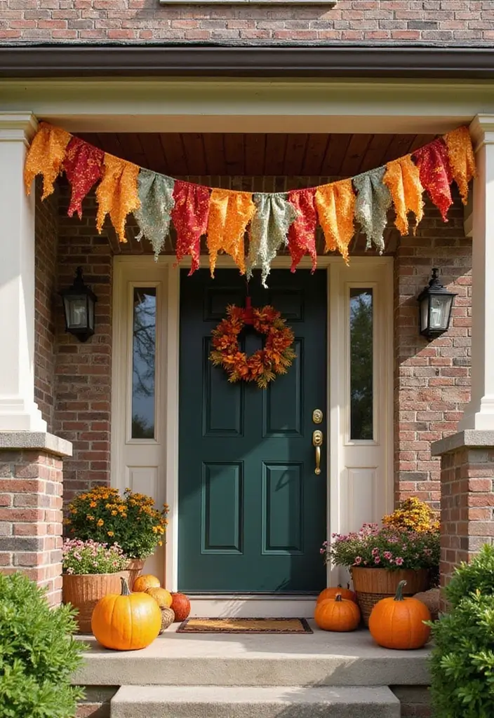 25 Fall Front Porch Decor Ideas Easy DIY Projects for Warm Welcomes - 23. Seasonal Bunting