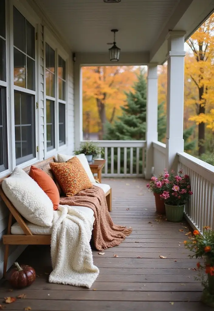 25 Fall Front Porch Decor Ideas Easy DIY Projects for Warm Welcomes - 9. Cozy Blankets and Pillows