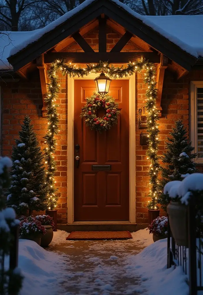 25 Front Door Christmas Decor Ideas DIY That Welcome Joy - 11. Twinkling Fairy Lights