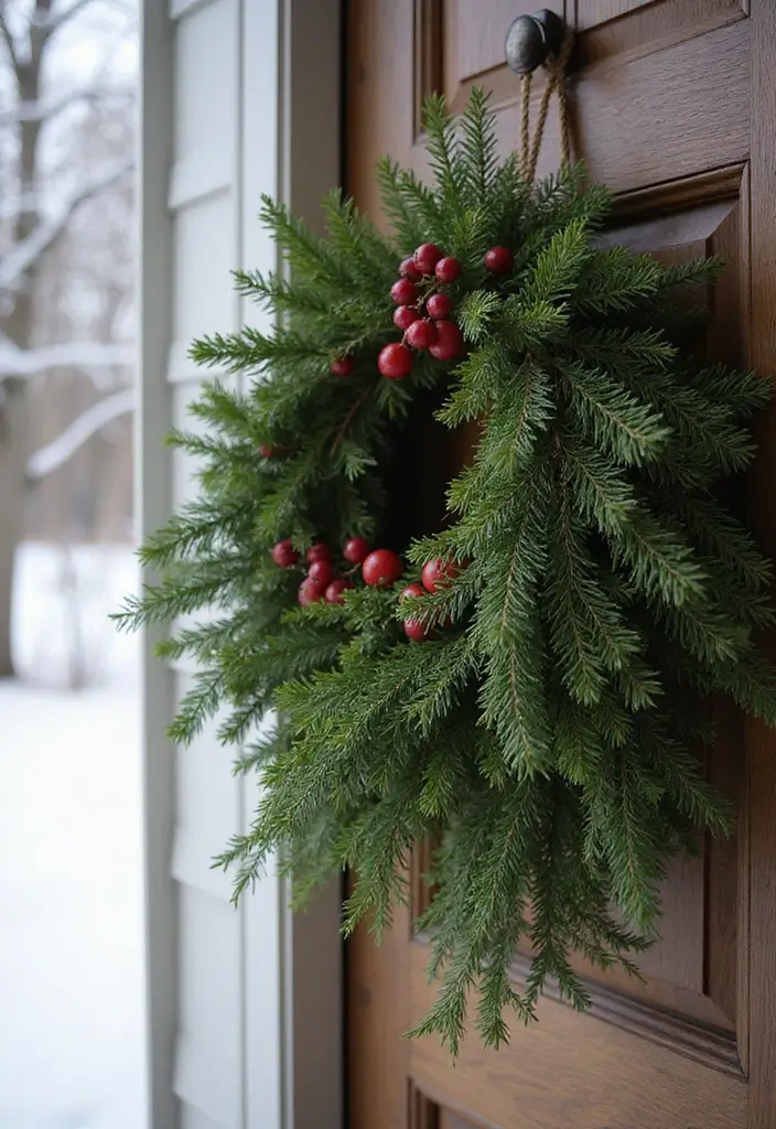 25 Front Door Christmas Decor Ideas DIY That Welcome Joy - 12. Natural Berry and Evergreen Bundle