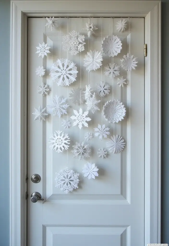 25 Front Door Christmas Decor Ideas DIY That Welcome Joy - 14. Recycled Paper Snowflakes