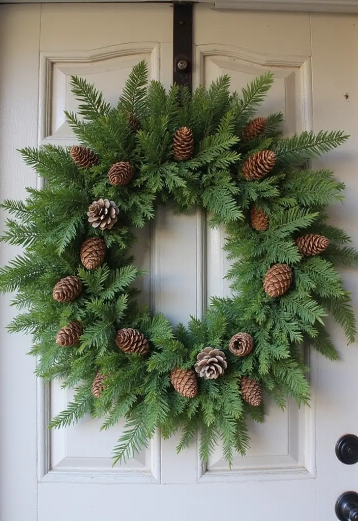25 Front Door Christmas Decor Ideas DIY That Welcome Joy - 15. Greenery and Pinecone Door Swag