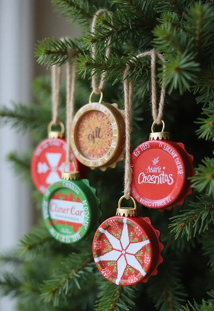 25 Front Door Christmas Decor Ideas DIY That Welcome Joy - 16. Upcycled Bottle Cap Ornaments