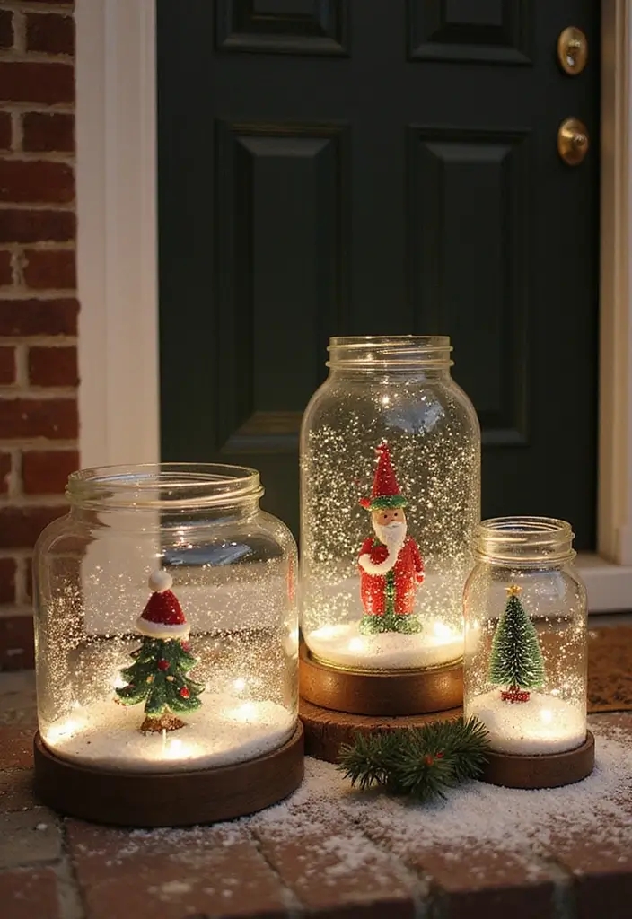 25 Front Door Christmas Decor Ideas DIY That Welcome Joy - 18. Canning Jar Snow Globes