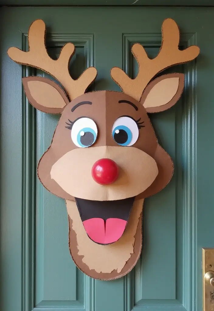 25 Front Door Christmas Decor Ideas DIY That Welcome Joy - 21. Whimsical Reindeer Door Decor