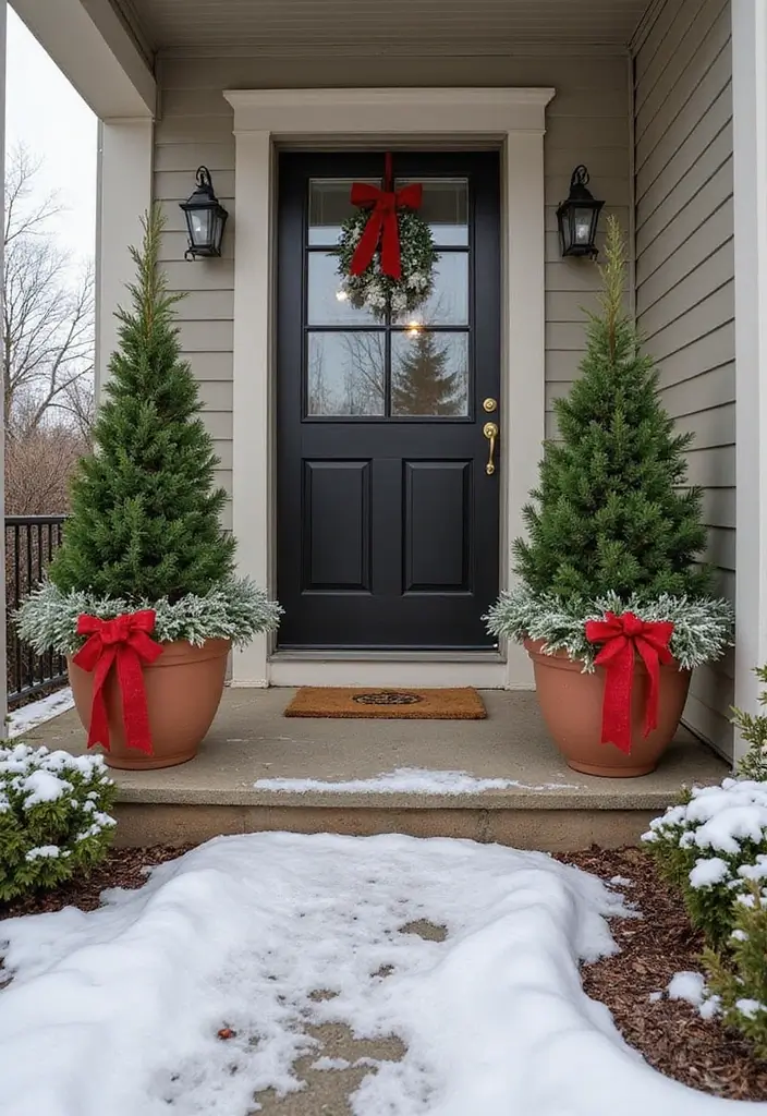25 Front Door Christmas Decor Ideas DIY That Welcome Joy - 22. Festive Plant Arrangements