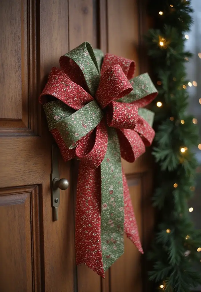 25 Front Door Christmas Decor Ideas DIY That Welcome Joy - 4. Eco-Friendly Fabric Bows