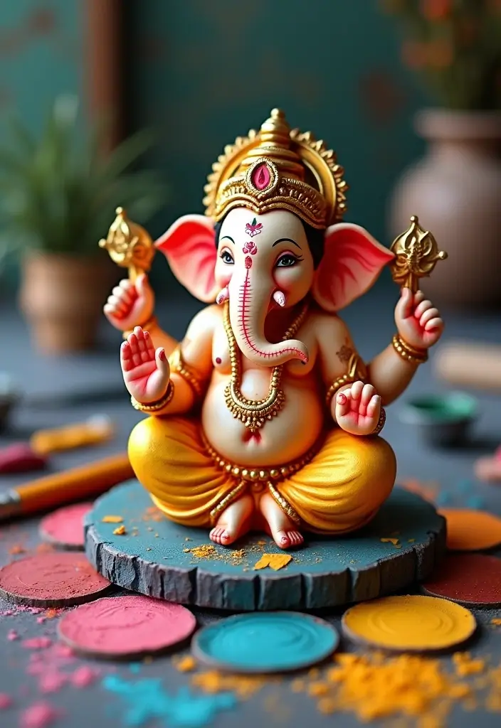 25 Ganesh Decoration Ideas Home Decor DIY for Festive Homes - 1. Eco-Friendly Paper Mache Ganesh Idol