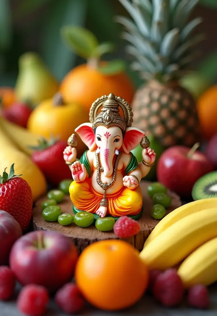 25 Ganesh Decoration Ideas Home Decor DIY for Festive Homes - 12. Fresh Fruit Offerings