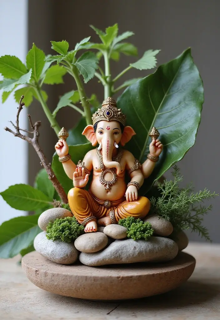 25 Ganesh Decoration Ideas Home Decor DIY for Festive Homes - 14. Nature-Inspired Centerpieces