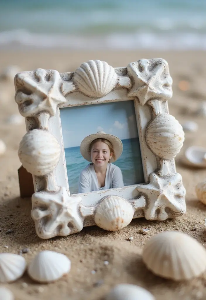 25 Sea Shells DIY Decor Craft Ideas for Coastal Homes - 1. Shell-Studded Picture Frames