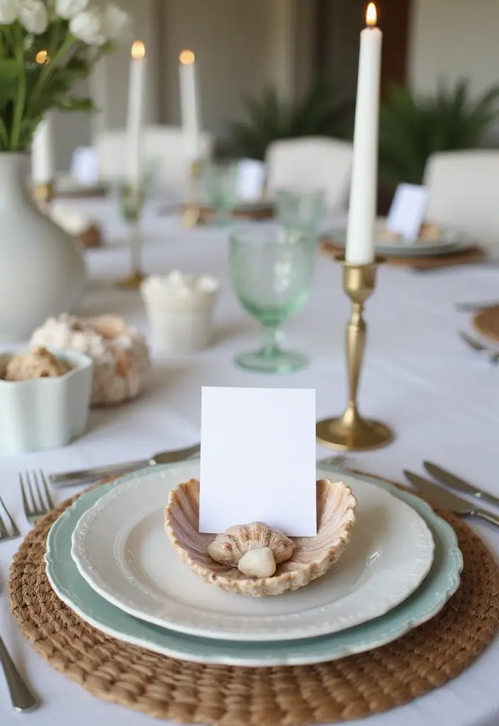 25 Sea Shells DIY Decor Craft Ideas for Coastal Homes - 11. Shell Table Settings