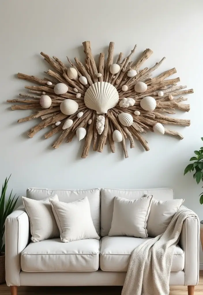 25 Sea Shells DIY Decor Craft Ideas for Coastal Homes - 12. Shell and Driftwood Wall Art