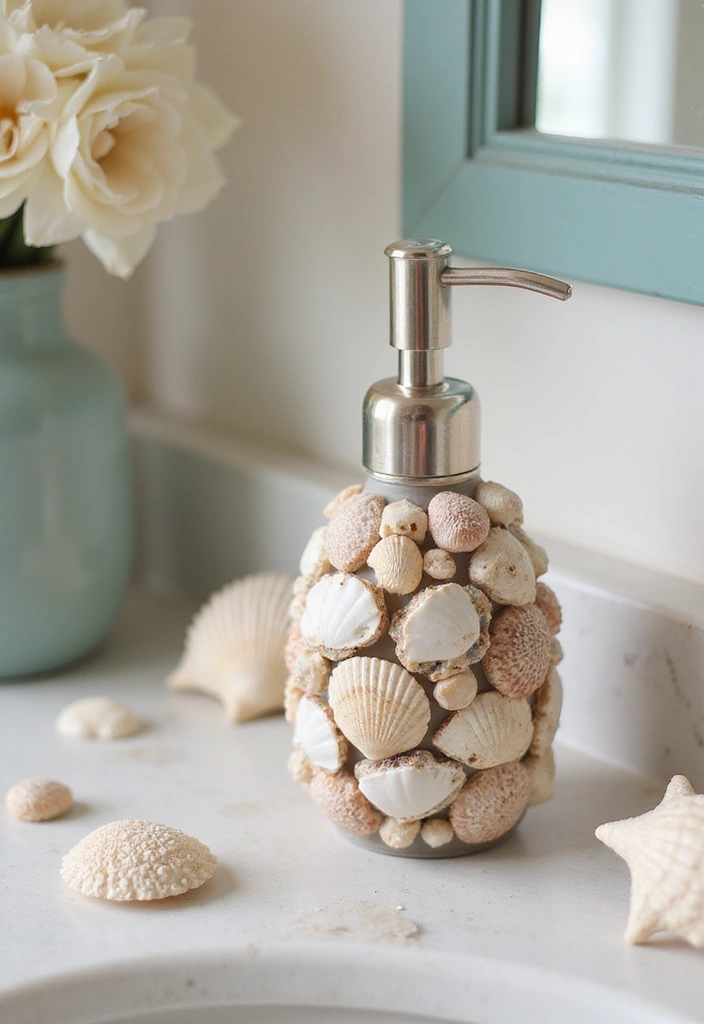 25 Sea Shells DIY Decor Craft Ideas for Coastal Homes - 17. Shell Soap Dispenser