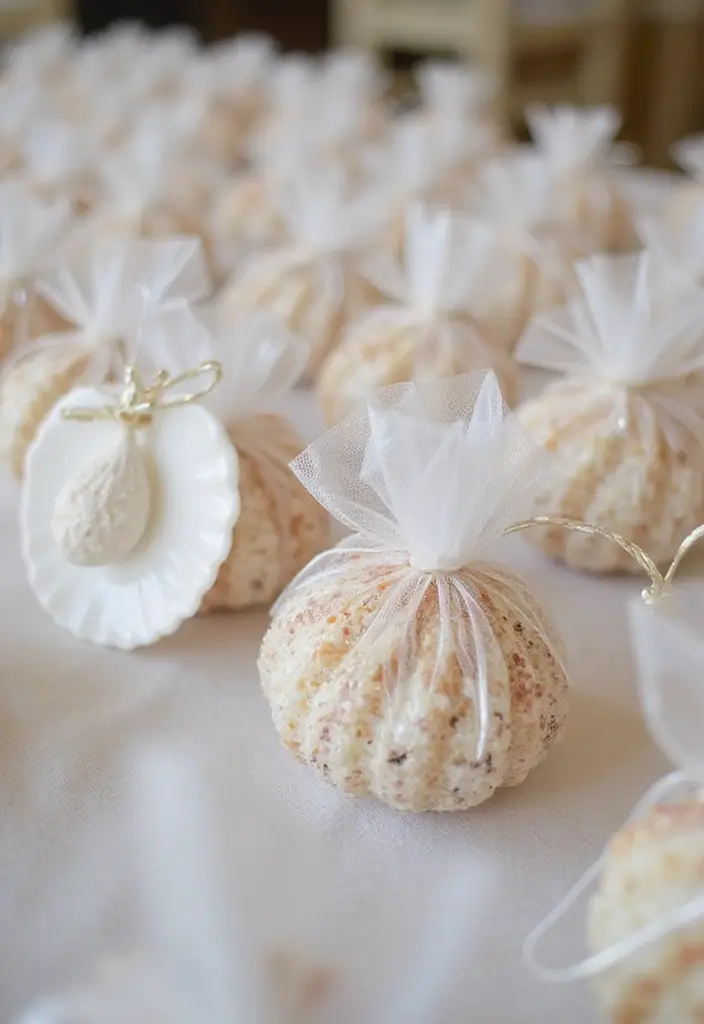 25 Sea Shells DIY Decor Craft Ideas for Coastal Homes - 18. Shell-Themed Wedding Favors