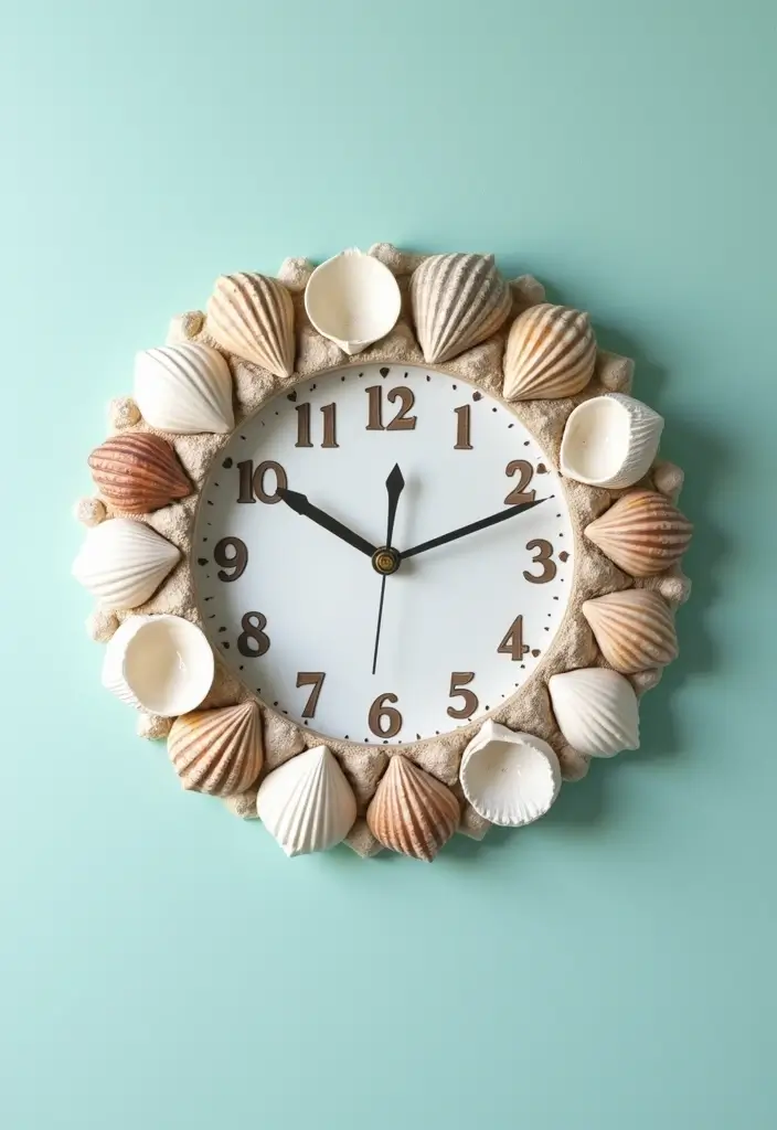 25 Sea Shells DIY Decor Craft Ideas for Coastal Homes - 22. Shell Wall Clock