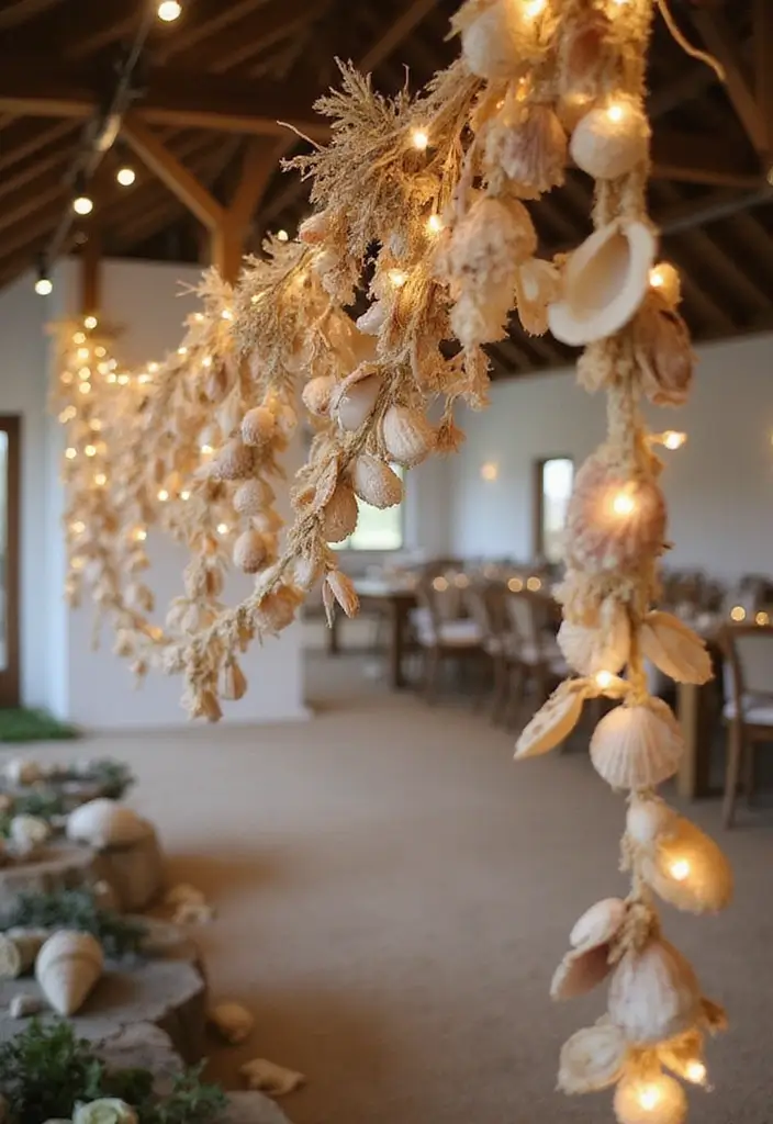 25 Sea Shells DIY Decor Craft Ideas for Coastal Homes - 3. Shell Garland for Weddings