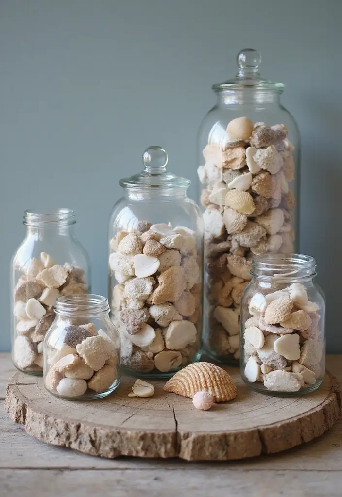 25 Sea Shells DIY Decor Craft Ideas for Coastal Homes - 4. Decorative Shell Jars