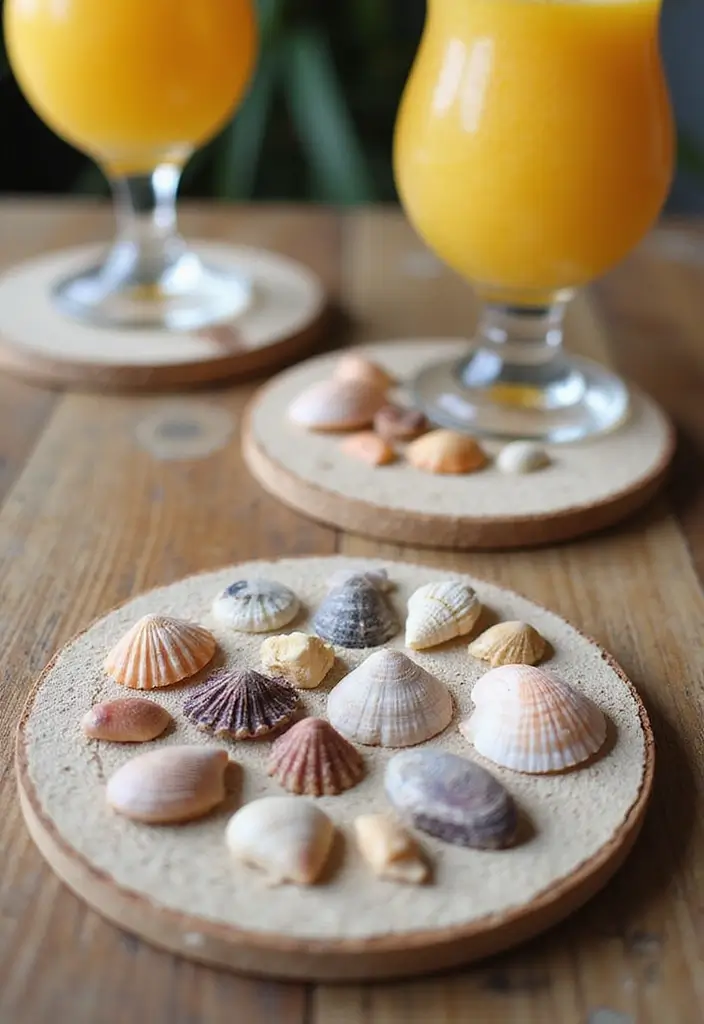 25 Sea Shells DIY Decor Craft Ideas for Coastal Homes - 5. Shell-Embedded Coasters