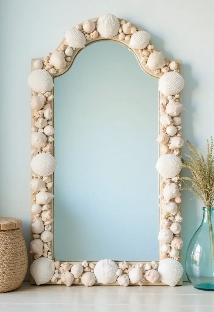 25 Sea Shells DIY Decor Craft Ideas for Coastal Homes - 6. Shell Mirror Frame