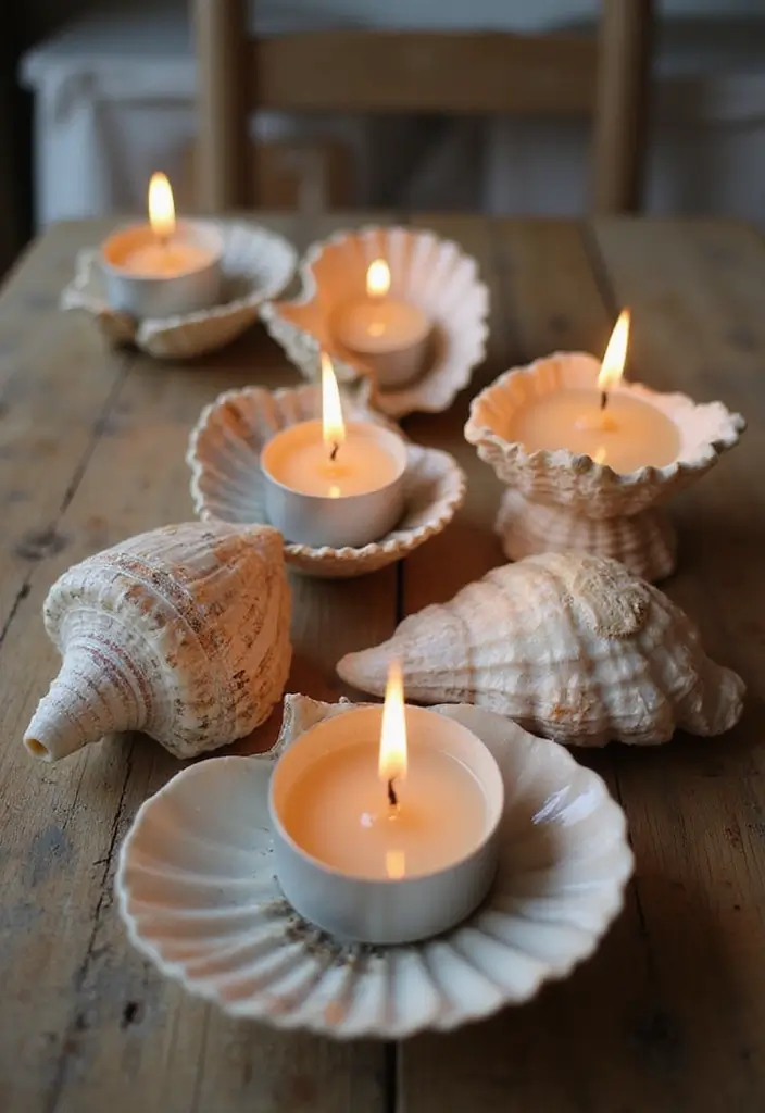 25 Sea Shells DIY Decor Craft Ideas for Coastal Homes - 7. Shell Candles