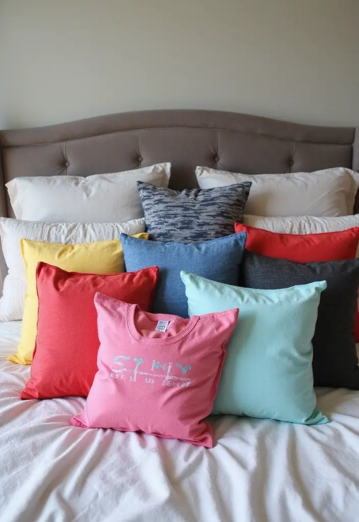 25 Simple DIY Room Decor for Teens That Are Cute and Creative - 10. Upcycled T-Shirt Pillows