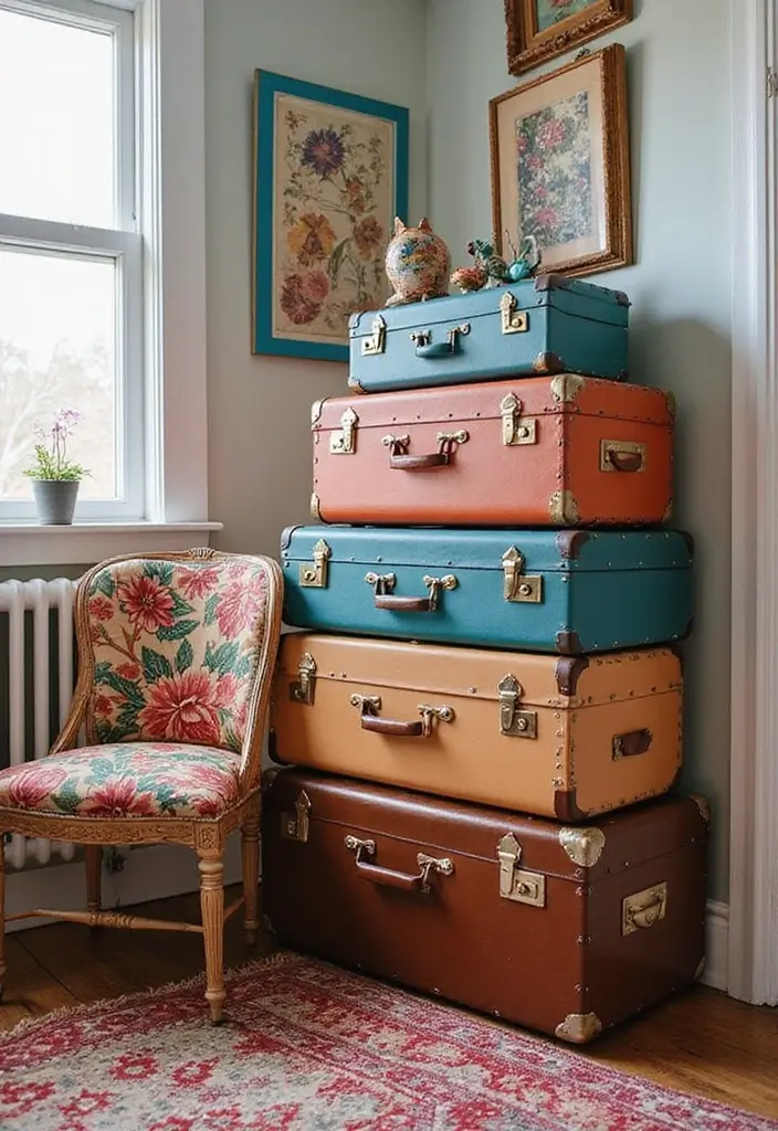 25 Simple DIY Room Decor for Teens That Are Cute and Creative - 12. Vintage Suitcase Storage