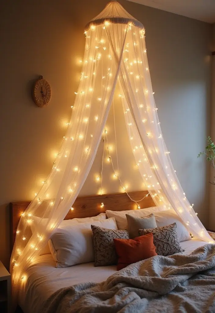 25 Simple DIY Room Decor for Teens That Are Cute and Creative - 13. DIY String Light Canopy
