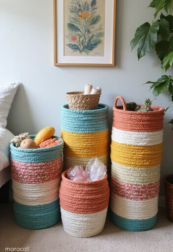 27 Bedroom Ideas for Small Rooms DIY Decor That Maximizes Space - 9. Colorful DIY Baskets