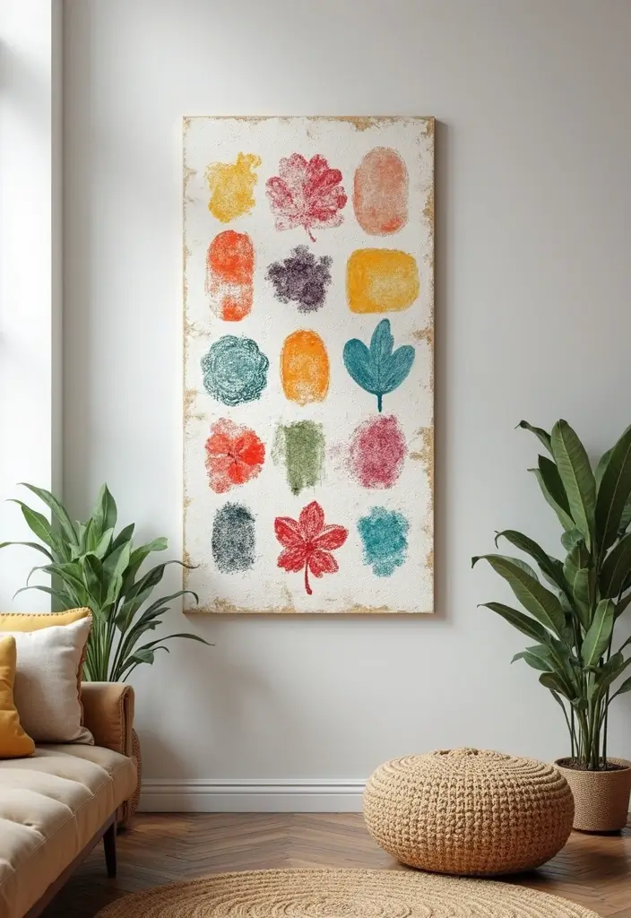 27 Canvas Painting Ideas for Living Room Wall Decor Easy DIY - 23. Stamped Patterns