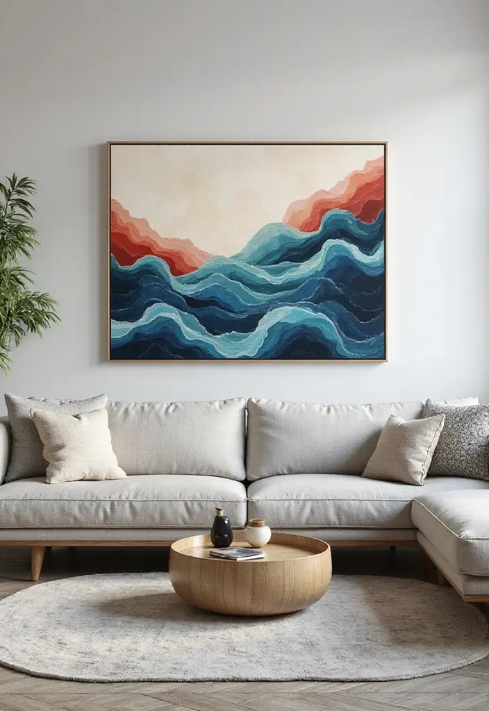 27 Canvas Painting Ideas for Living Room Wall Decor Easy DIY - 3. Geometric Waves