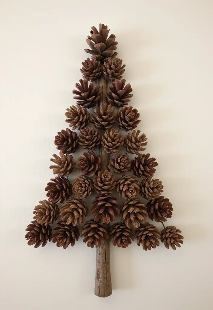 27 Christmas Wall Decor Ideas DIY Crafts to Spread Holiday Cheer - 10. Pine Cone Christmas Tree Art