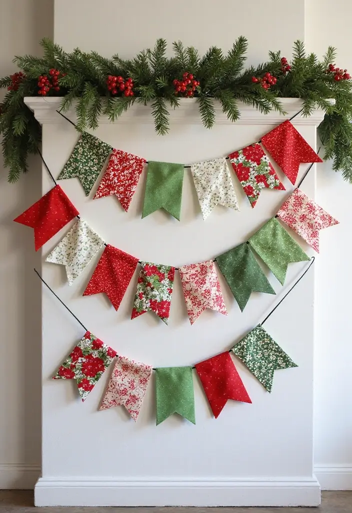 27 Christmas Wall Decor Ideas DIY Crafts to Spread Holiday Cheer - 11. Fabric Scrap Christmas Banners