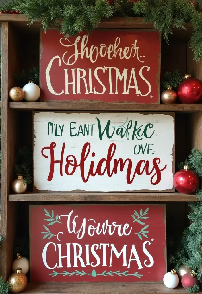 27 Christmas Wall Decor Ideas DIY Crafts to Spread Holiday Cheer - 2. Rustic Wood Block Signs