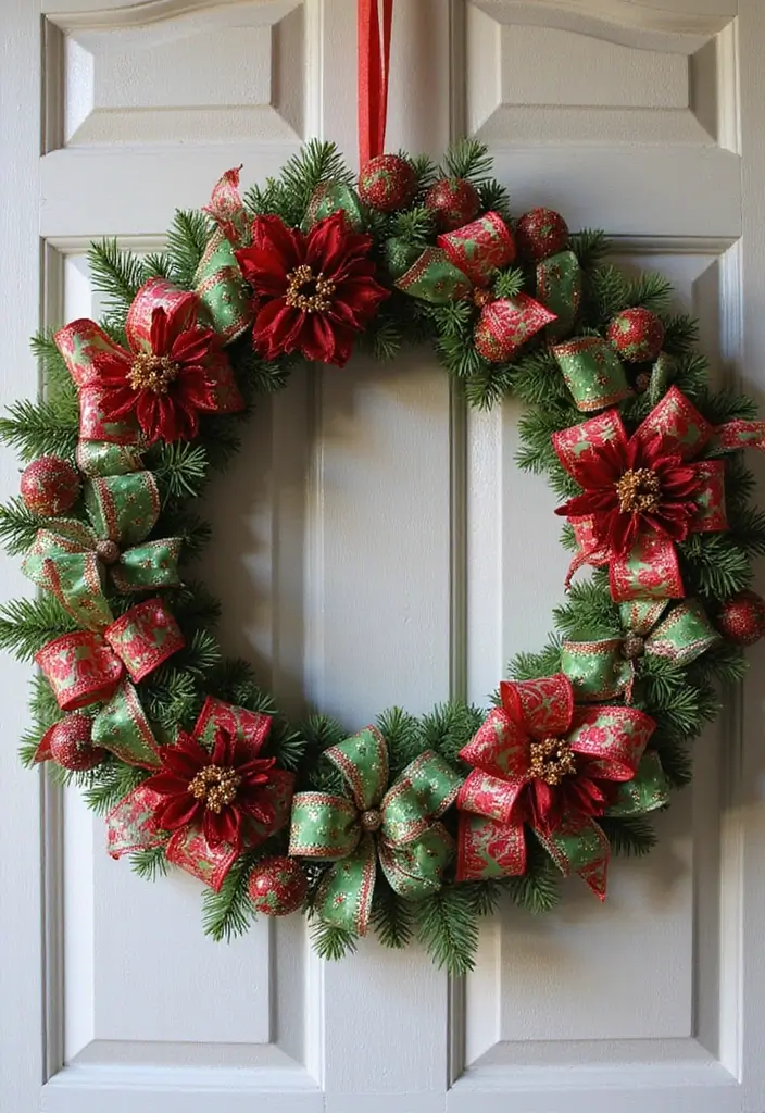 27 Christmas Wall Decor Ideas DIY Crafts to Spread Holiday Cheer - 22. Holiday Ribbon Wreath Frame