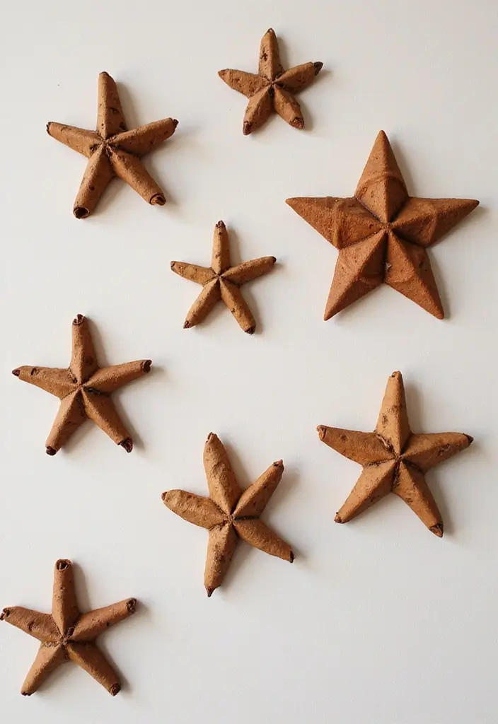 27 Christmas Wall Decor Ideas DIY Crafts to Spread Holiday Cheer - 5. Cinnamon Stick Star Ornaments