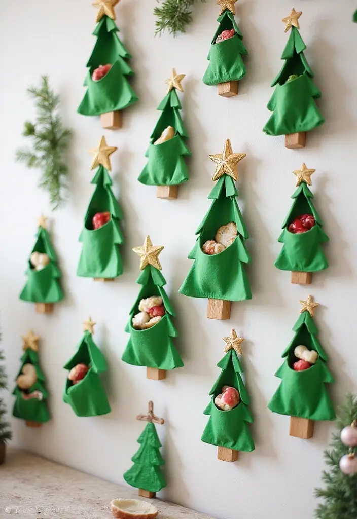 27 Christmas Wall Decor Ideas DIY Crafts to Spread Holiday Cheer - 9. Mini Christmas Tree Wall Pockets